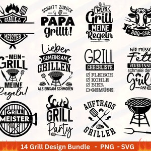 Duits plotterbestand Grillen - Grillzeit Sprüche svg - Grillmeister svg - BBQ Chef - King of the Grill - Silhouette Cricut - Laserbestand