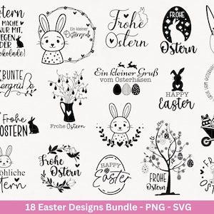 Fichier de traceur de Pâques allemand Bundle svg - Dessins de Pâques allemands - Silhouette Cricut de Pâques - Lettrage de Pâques - Digistamp Joyeuses Pâques