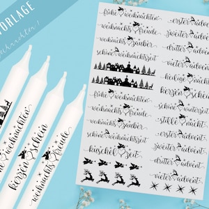 Weihnachten PDF Vorlage - Kerzen Tattoo Vorlage - Kerzen selbst gestalten - Kerzensticker Weihnachtszeit - Winterlicht Adventskerzen Deko