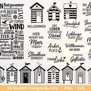 Plotterbestand strandhuizen bundel svg - strandhuis svg - plotterbestand maritiem - Duitse spreuken - zee svg - laserbestand strandhuis huizen svg