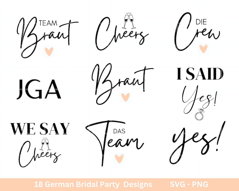 German Bride SVG Bundle Wedding Party Bridesmaid JGA Engagement Party Cricut Silhouette Studio Plotter File SVG Bride Shirts image 1