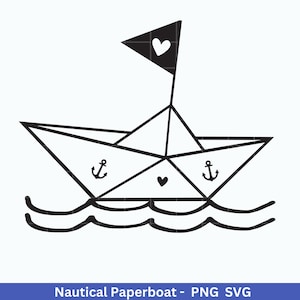 Nautique Paperboat - fichier de traceur d'amour de mer - maritime svg - clipart nautique - mer svg - bateau svg - papier bateau coeur svg - bateau svg