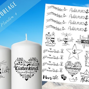 Zee liefde PDF-sjabloon kaars tattoo kaars sticker kaarsen ontwerp kust kind maritiem ahoy thuishaven strand kust noorderlicht ankerplaats