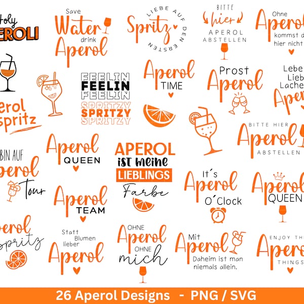 Deutsche Plotterdatei Aperol svg png Bundle - Holy Aperoli svg -  Aperol Spritztour svg - Cricut Silhouette Studio Plotterdatei SVG