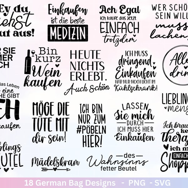 Deutsche Sprüche für Beutel Plotterdatei - Taschensprüche Bundle svg -  Jutetasche plotten svg - Cricut Silhouette - Eine von den Juten