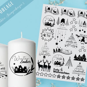 Stumpenkerzen Weihnachten PDF Vorlage - Kerzentattoo Kerzensticker - Weihnachtszauber - Adventskerzen - Winterlicht - Große Kerzen gestalten