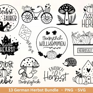 Archivo de trazador alemán Otoño - Hola Otoño - Archivo de trazador Cricut Silhouette Studio - Magia de otoño - Paquete SVG de saludos de otoño - Hojas de calabaza