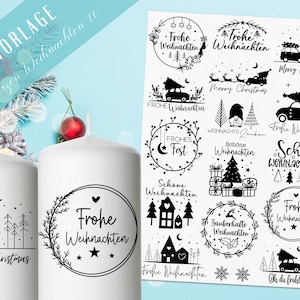 Stumpenkerzen Weihnachten PDF Vorlage - Kerzentattoo Kerzensticker - Weihnachtszauber - Adventskerzen - Winterlicht - Große Kerzen gestalten