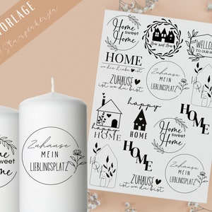 Pillar candles home PDF template - candle tattoo candle sticker - happiness lives at home - home sweet home gift - design large candles
