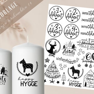 Stumpenkerzen Weihnachten PDF Vorlage - Kerzentattoo Kerzensticker - Weihnachtszauber - Adventskerzen - Winterlicht - Große Kerzen gestalten
