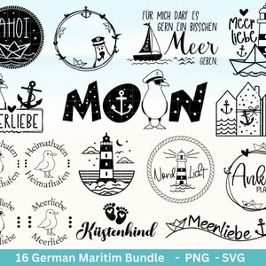 Bundle nautique allemand - Fichier traceur Bonjour - Maritime svg - Northern Lights svg - Phare svg - Mouettes svg - Bienvenue dans le Nord svg - Cricut