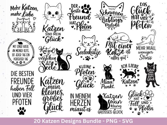 Katzen SVG Bundle – Plotterdatei & Laserdatei | Katzen Sprüche |  Katzenliebe Designs | Cricut Silhouette | Katzen Mama | Geschenkidee Katze