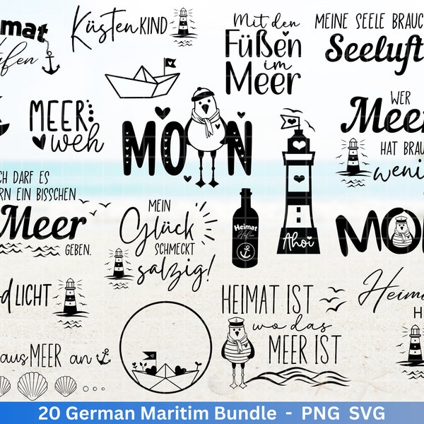 German Nautical Bundle - Hello plotter file - Maritime svg - Nautical Clipart - Lighthouse svg - Seagulls svg - Welcome to the North svg - Cricut