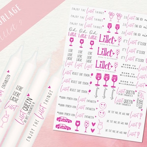 Lillet Kerzen PDF Vorlage - Kerzen Tattoo Vorlage Wildberry Lillet  - Kerzen selbst gestalten - Kerzensticker Lillet - Kerzen Deko Sprüche