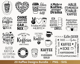 ドイツ語のプロッターファイル コーヒー - コーヒー SVG バンドル - コーヒーカップ SVG - ドイツ語の格言 コーヒー - レーザーファイル コーヒー - Cricut SVG - シルエット