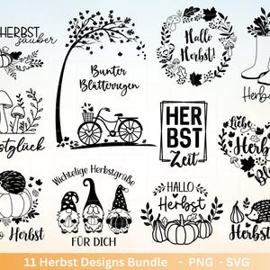Fichier de traceur allemand automne - Bonjour automne - Cricut svg - magie d’automne - salutations d’automne SVG bundle - feuilles de citrouille - fichier laser automne - hérisson