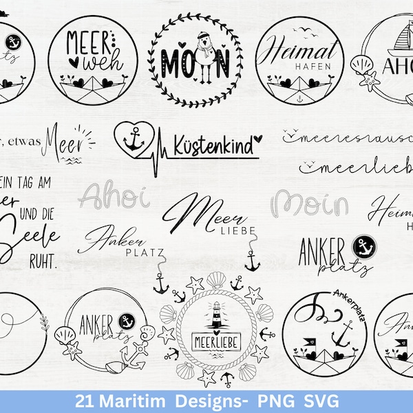 German Nautical Bundle - Moin Plotterdatei - Maritim svg - Nautical Clipart - Leuchtturm svg - Möwen svg - Wilkommen im Norden svg - Cricut