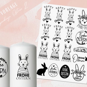 Ostern Kerzen PDF Vorlage - Kerzentattoo Kerzensticker - Frohe Ostern - Osterkerzen Geschenk - Kerzen gestalten Ostern - Stumpenkerze Ostern