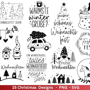 Archivo de trazador navideño SVG/PNG - Inicio de archivo de trazador - Letras navideñas alemanas - Descarga de siluetas para Cricut - Casas navideñas