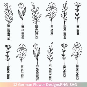German Plotterdatei Wildblumen , Plotterdatei Blumen,  Sei Sprüche svg , Schriftzüge Lieblingsmensch Clipart Botanische Silhouette Laser Cut