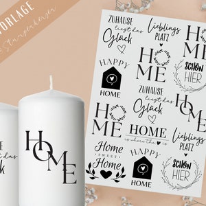 Modèle PDF de bougies pilier maison - autocollant de bougie de tatouage de bougie - le bonheur vit à la maison - cadeau home sweet home - concevoir de grandes bougies