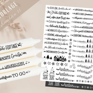 Weihnachten PDF Vorlage - Kerzen Tattoo Vorlage - Kerzen selbst gestalten - Kerzensticker Weihnachtszeit - Winterlicht Adventskerzen Deko