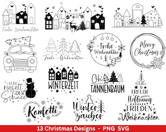 Christmas plotter file svg png - plotter file home - lettering christmas german - silhouette cricut download - christmas houses