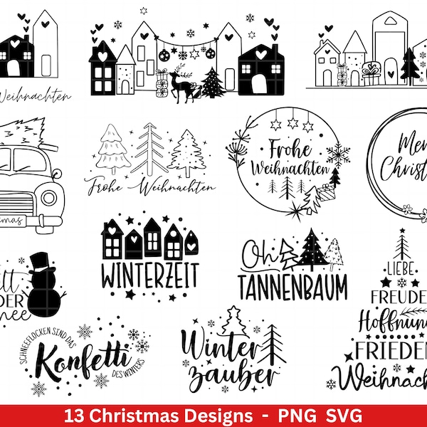 Weihnachten  Plotterdatei Svg Png - Plotterdatei Home - Schriftzüge Weihnachten deutsch - Silhouette Cricut Download - Weihnachtshäuser