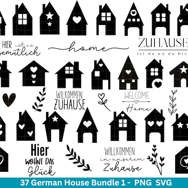 German Weihnachten Häuser Plotterdateien Svg Png - Plotterdatei Home - Zuhause Schriftzüge Silhouette  Cricut Download - Home Bundle