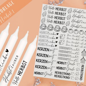 Herfst PDF-sjabloon - kaars tattoo sjabloon - ontwerp je eigen kaarsen - kaarsstickers herfstlicht - herfstliefde - herfstkind - hallo herfst
