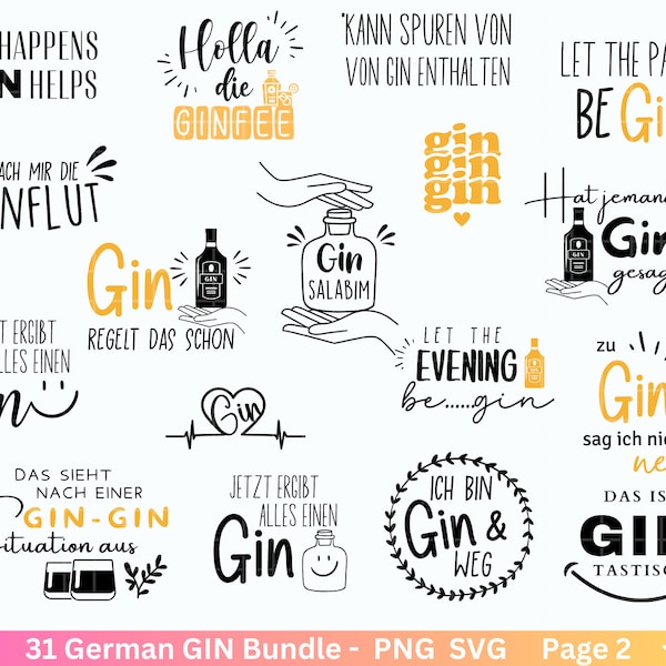 German Gin svg png Bundle - Ginsprüche svg -  deutsche Sprüche svg  - Alkohol svg - Cricut Silhouette Studio Plotterdatei SVG -  Digital