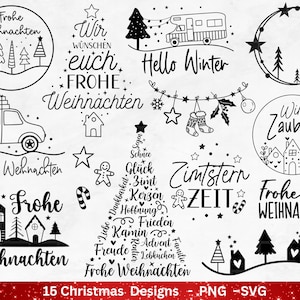 Archivo de trazador navideño - Árbol de Navidad SVG - Letras navideñas alemanas - Cricut SVG - Casas navideñas SVG - Digistamp - Archivo láser