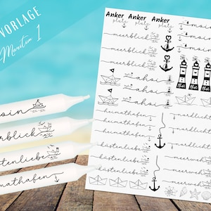 Zeeliefde PDF-sjabloon - kaars tattoo sjabloon - ontwerp je eigen kaarsen - kaarssticker Ahoy Maritim - kustliefde thuishaven vakantie Hallo