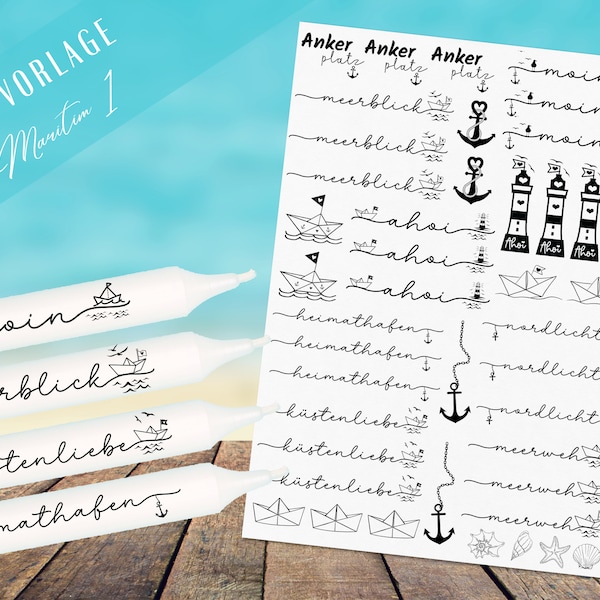 Sea love PDF template - candle tattoo template - design your own candles - candle sticker Ahoy Maritim - coastal love home port vacation Hello