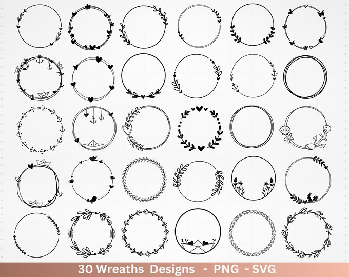 101 FLORAL WREATH SVG Bundle Circle Frame Svg Botanical Frame Wedding ...
