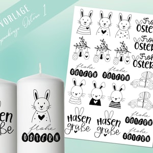 Ostern Kerzen PDF Vorlage - Kerzentattoo Kerzensticker - Frohe Ostern - Osterkerzen Geschenk - Kerzen gestalten Ostern - Stumpenkerze Ostern