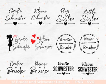 Deutsche Plotterdatei - Große Schwester - Großer Bruder svg -  Kleiner Bruder svg - Baby Shower Geschenk Svg - Geschenk zur Geburt - Cricut