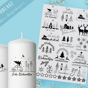 Modello PDF di Natale per candele a colonna - Adesivi per candele tatuaggio candela - Magia natalizia - Candele dell'Avvento - Luce invernale - Candele grandi di design