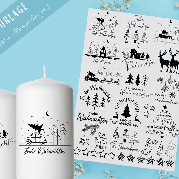 Pillar Candles Christmas PDF Template - Candle Tattoo Candle Stickers - Christmas Magic - Advent Candles - Winter Light - Design Large Candles