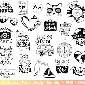 Pacote de arquivo svg png de plotter de viagem alemão - svg de praia - svg de verão - svg de viagem - Cricut Silhouette Studio - ditados de viagem - svg de férias