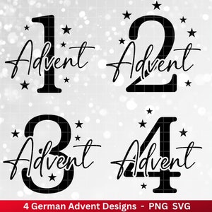 Advent plotter bestand SVG PNG - plotter bestand 1-4 advent nummers SVG-kerst SVG-silhouet Cricut downloaden-kerstcadeau