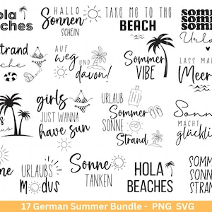 Paquete de archivos SVG y PNG de trazador de vacaciones de verano en alemán - SVG de playa - SVG de verano - SVG de hola verano - Cricut Silhouette Studio - SVG de refrán de verano