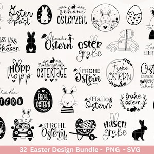 Paquete de archivos de trazador de Pascua alemán svg - Diseños de Pascua Alemán - Silueta Cricut de Pascua - Letras de Pascua - Digistamp Feliz Pascua