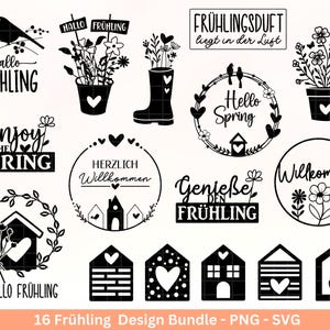 Plotterdatei Frühling - Hallo Frühling - Laserdatei Frühling - Cricut Svg - Ostern Svg - Willkommen svg -Laserdatei Häuser - Frühling Svg