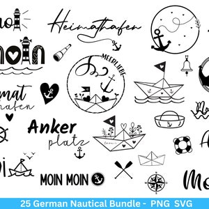 Bundle nautique allemand - Fichier traceur Bonjour - Maritime svg - Nautical Clipart - Phare svg - Mouettes svg - Bienvenue dans le Nord svg - Cricut