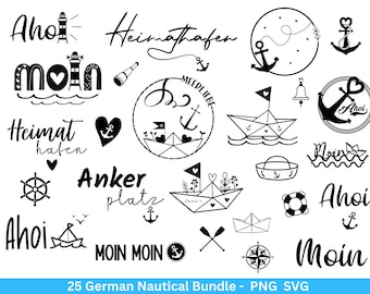 Bundle nautique allemand - Fichier traceur Bonjour - Maritime svg - Nautical Clipart - Phare svg - Mouettes svg - Bienvenue dans le Nord svg - Cricut