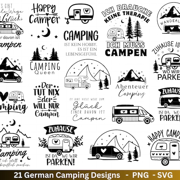 Deutsche Plotterdatei Camping Svg Wohnwagen Svg , Plotterdatei Camper, Camping Sprüche, Zuhause Svg Cricut Schneidedatei Happy Camper