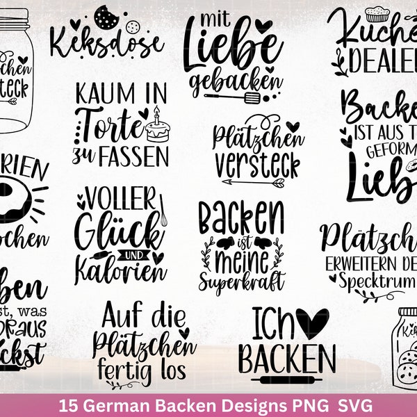 Deutsche Plotterdatei backen - backen svg Bundle - Plätzchen svg -  Deutsche Sprüche backen - Cricut Silhouette Studio Plotterdatei SVG