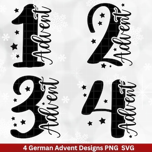 File plotter dell'Avvento in formato SVG PNG - file plotter 1-4 Numeri dell'Avvento in formato SVG - Natale in formato SVG - Silhouette Cricut Download - Regalo di Natale