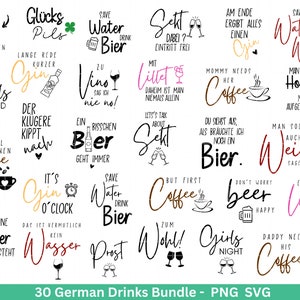 German drinks svg png bundle - alcohol svg - Lillet svg - Cricut Silhouette Studio plotter file SVG - Coffee svg - German sayings svg